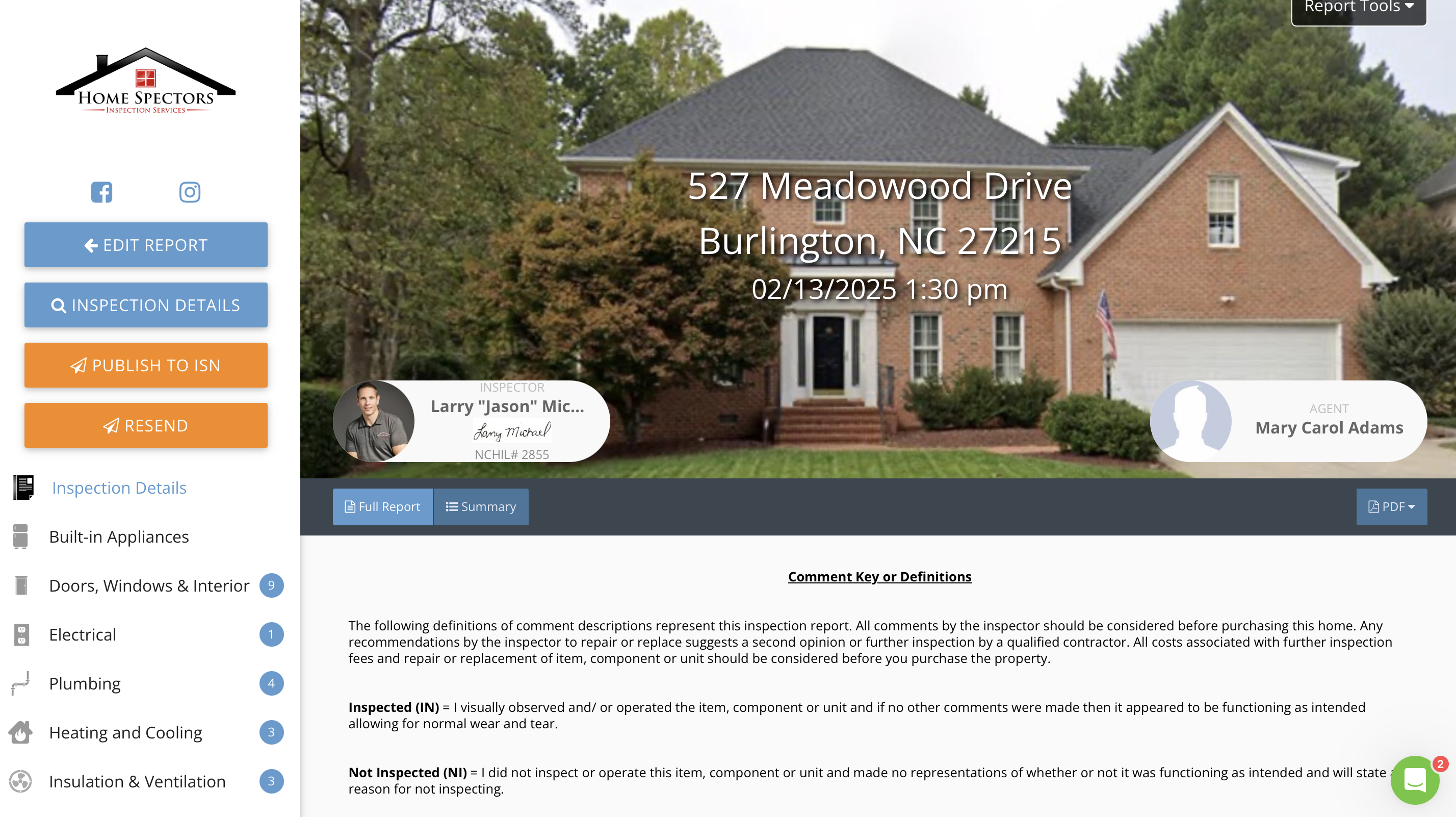 Sample home inspection report from Home Spectors, a trusted Greensboro, NC, home inspection company, showcasing detailed findings and analysis.